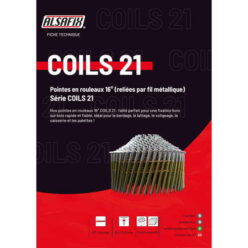 Coil de 16 800 Pointes Annelées COILS 21/23 16° D. 2,1/2,3 mm - Alsafix