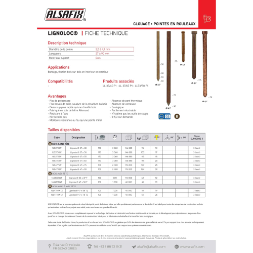 2400 Pointes Bois d'Hêtre en Rouleaux Lignoloc D. 4,7 mm - Alsafix