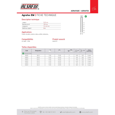 6 000 Agrafes Galvanisees Resinees EM Alsafix - 5,2 x D. 1 mm