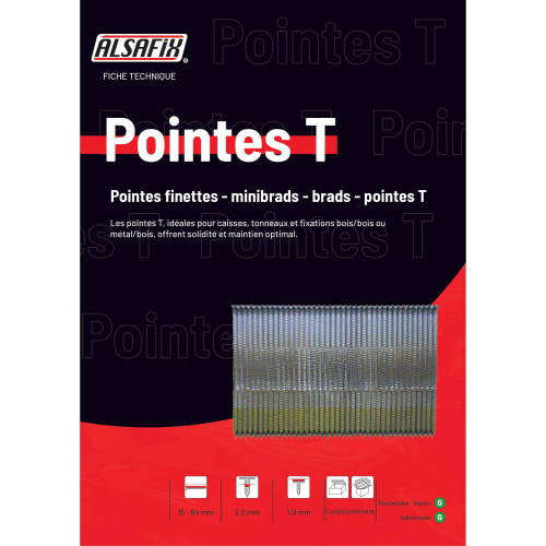 10 000 Pointes en T Galvanisées en Bande D. 2,2/7 mm Alsafix