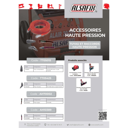 Embout haute pression femelle pour tuyau d'air - AH70002 - Alsafix