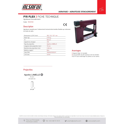 Agrafeuse d'encadrement manuelle F15 FLEX - 0123133 - Alsafix