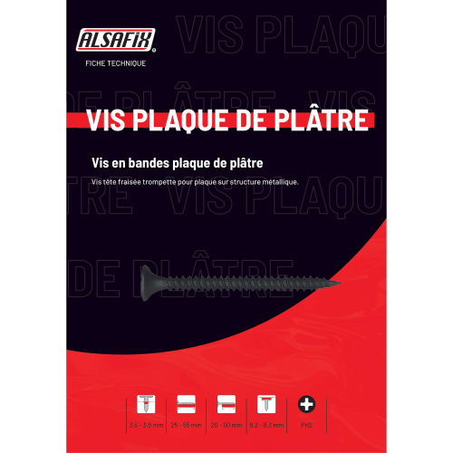 1000 vis plaque de plâtre en bandes D. 3,9 x 45 mm phosphatée PH2 - 10039045 - Alsafix
