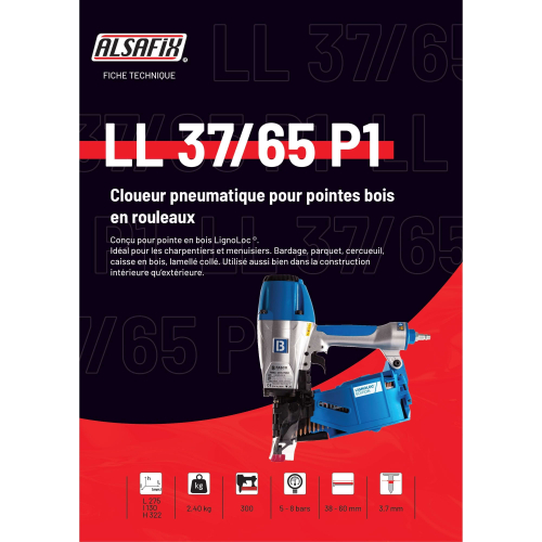 Cloueur pneumatique LignoLoc LL 37/65 P1 spécial pointes bois D. 3,7 mm - 101F44AC - Alsafix