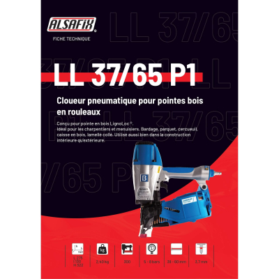 Cloueur pneumatique LignoLoc LL 37/65 P1 spécial pointes bois D. 3,7 mm - 101F44AC - Alsafix
