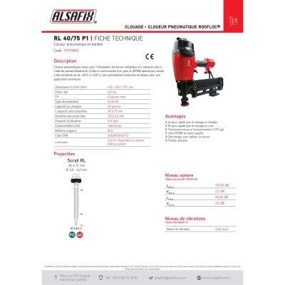 Cloueur pneumatique RoofLoc RL 40/75 P1 - 101F58AC Alsafix