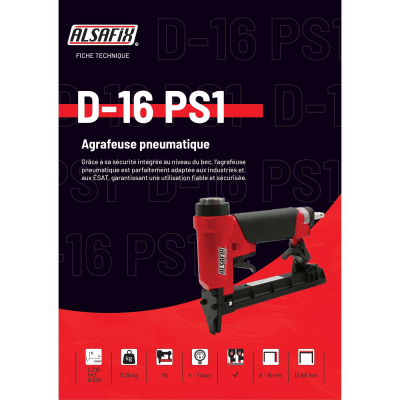Agrafeuse pneumatique D-16 PS1 pour agrafes D de 6 à 16 mm - 101S5016S - Alsafix