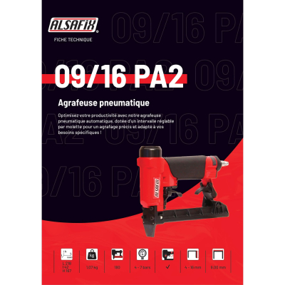 Agrafeuse pneumatique automatique 09/16 PA2 pour agrafes V de 4 à 16 mm - 101S7C16A - Alsafix