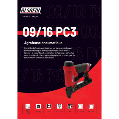 Agrafeuse pneumatique 09/16 PC3 pour agrafes V de 4 à 16 mm - 101S7C16C - Alsafix
