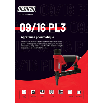 Agrafeuse pneumatique à bec long 50 mm 09/16 PL3 pour agrafes V de 6 à 16 mm - 101S7C16L - Alsafix