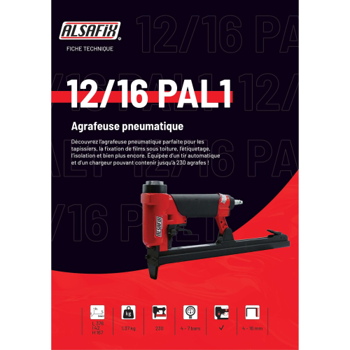 Agrafeuse pneumatique automatique 12/16 PAL 1 pour agrafes A de 4 à 16 mm - 101S8016AL - Alsafix