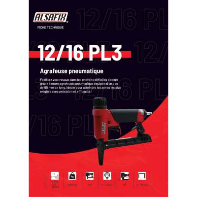 Agrafeuse pneumatique à bec long 50 mm 12/16 PL3 pour agrafes A de 4 à 16 mm - 101S8016L - Alsafix