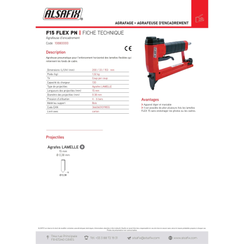 Agrafeuse d'encadrement pneumatique FLEX 15 PN - 10880000 - Alsafix