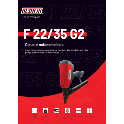 Cloueur à gaz F 22/35 G2 sans fil 6 V NiMh pour pointes 20 et 25° - 12AG2235A1 - Alsafix 2