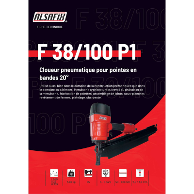 Cloueur pneumatique pour pointes en bandes 20° F 38/100 P1 - 50 - 110 mm