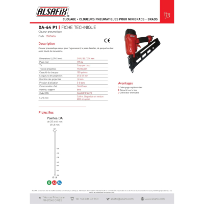 Cloueur pneumatique de finition DA-64 P1 - 12A3464 Alsafix