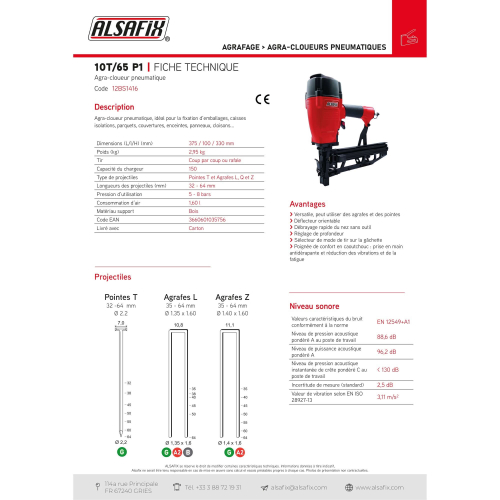 Agra-cloueur pneumatique 10T/65 P1 - 12BS1416 - Alsafix