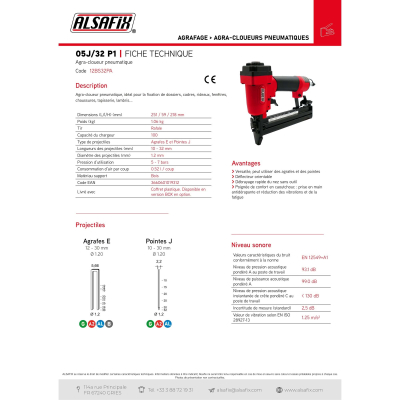 Agra-cloueur pneumatique 05J/32 P1 - 12BS32PA - Alsafix