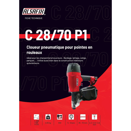 Cloueur pneumatique pour pointes en rouleaux C 28/70 P1 - 12C2965 Alsafix