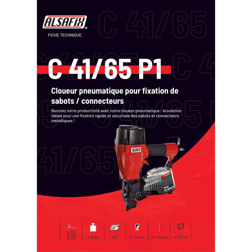 Cloueur pneumatique pour fixation sabots/connecteurs C 41/65 P1 - 12C3365M Alsafix