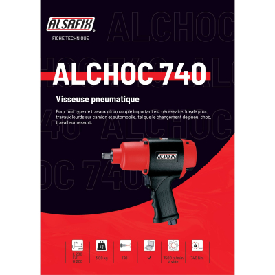 Visseuse à choc pneumatique 740 Nm embout 1/2" ALCHOC740 - 12IT250 - Alsafix