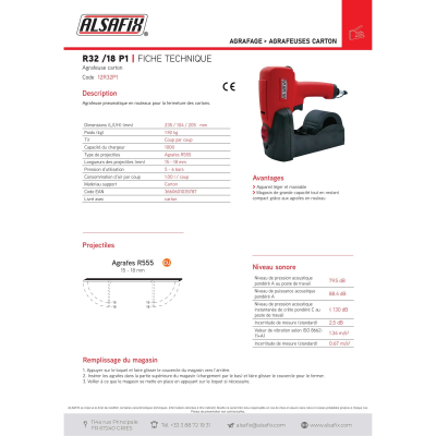 Agrafeuse carton pneumatique R32/18 P1 - 12R32P1 - Alsafix