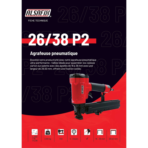 Agrafeuse pneumatique agrafes larges 26/38 P2 - 12S2638B1 - Alsafix