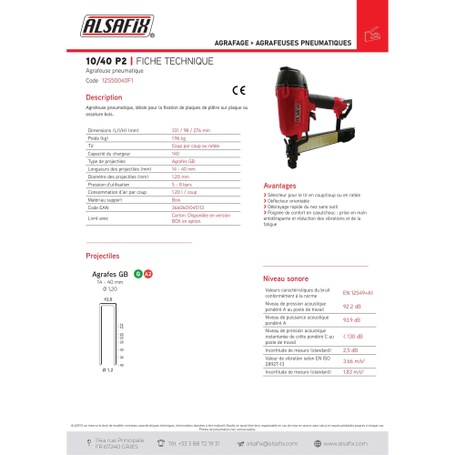 Agrafeuse pneumatique 10/40 P2 - 12S50040F1 - Alsafix