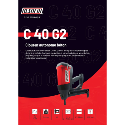 Cloueur à gaz spécial béton C 40 G2 sans fil 7,2 V - 12TG3038N - Alsafix