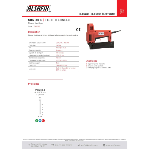 Cloueur électrique 230 V 2300 W SKN 30 E - 13ME30 Alsafix
