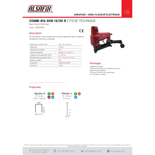 Agra-cloueur électrique 230 V 2300 W COMBI 816 SKN 12/20 E - 13ME80MB - Alsafix