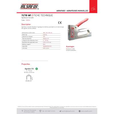 Agrafeuse manuelle 11/10 M1 - 133G14 - Alsafix
