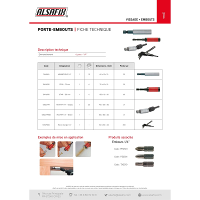 Porte embout de vissage magnétique 1/4" - 134H060 - Alsafix