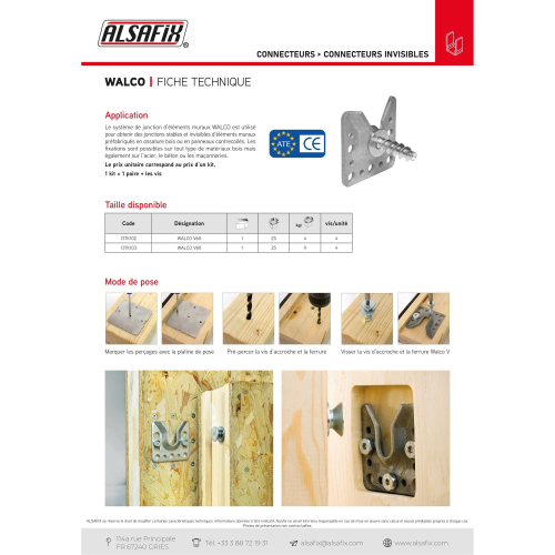 Connecteur invisible WALCO V60 - AL-137K102 - Alsafix
