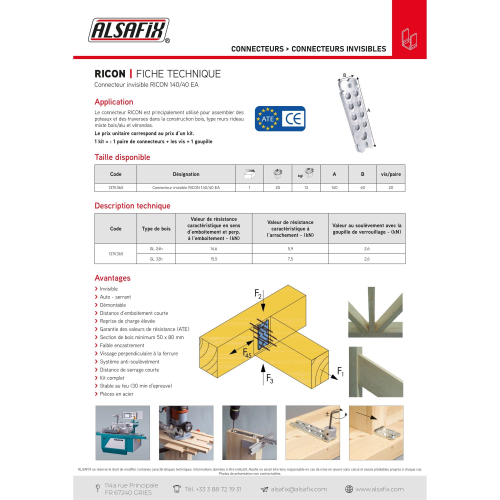 Connecteur invisible RICON 140/40 EA (L x l) 140 x 40 mm - AL-137K365 - Alsafix