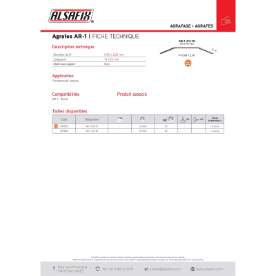 24 000 agrafes cuivrées AR-1 - 5/8 x 15 x D. 0,90 x 2,3 mm - 1451500 - Alsafix