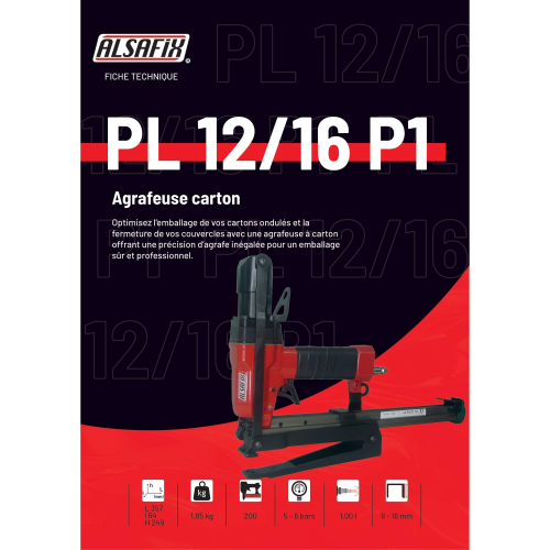 Agrafeuse carton pneumatique avec enclume PL 12/16 P1 - 15PL1216P1 - Alsafix