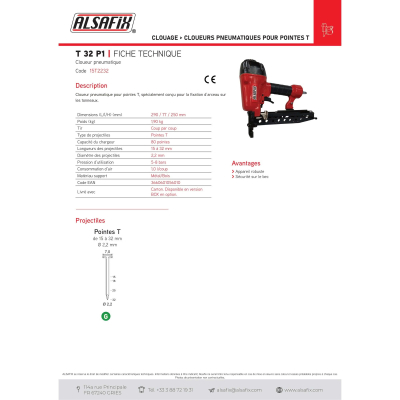 Cloueur pneumatique de finition T 32 P1 - 15T2232 Alsafix