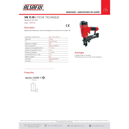 Agrafeuse de cadre pneumatique VN11.15 - 15VN1115 - Alsafix