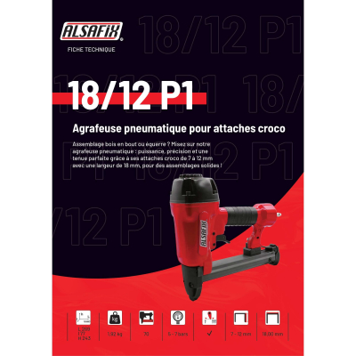 Agrafeuse pneumatique pour attaches croco 18/12 P1 - 15WM1812 - Alsafix