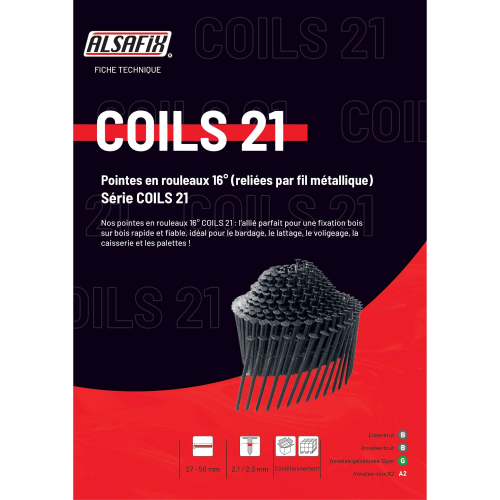 Coil de 21 000 pointes lisses COILS 21 16° D. 2,1 x 32 mm - 16C21321 Alsafix