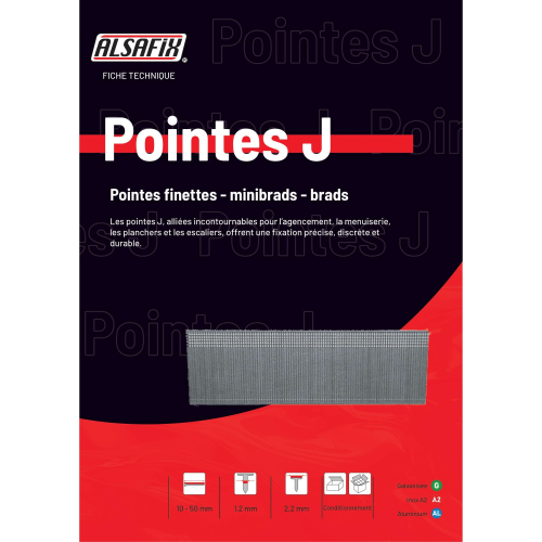 10 000 finettes minibrads INOX en bande D. 1,2/2,2 x L. 50 mm J-50 - 6J-509 Alsafix