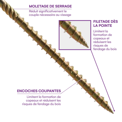 100 Vis bois Torx à tête bombée expert - Acier galvanisée - anti-fendage - moletage de serrage