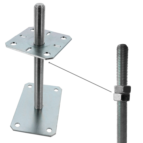 4 Embases Pied de poteau réglable - Fixation rectangulaire - Platine 100x160mm  - M20 - Acier galvanisé - Fabrication Europe