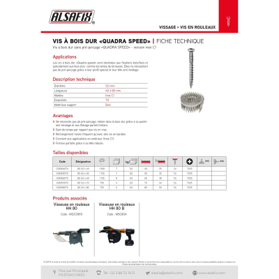 1125 Vis Bois Quadra Speed en Rouleaux D. 5 mm Inox A2 TX 25 - Alsafix