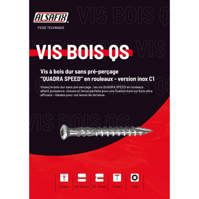 750 Vis Bois Quadra Speed en Rouleaux D. 5 mm Inox A2 TX 25 - Alsafix