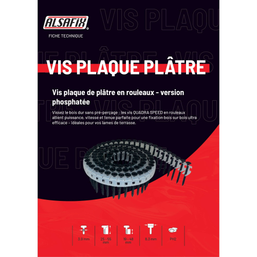 1000 Vis Plaque de Plâtre en Rouleaux D. 3,9 mm Phosphatée PH2 - Alsafix