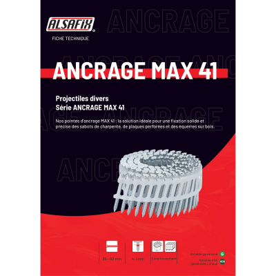Coil de 2 000 Pointes d'Ancrage Annelées Galvanisées MAX 41 Alsafix, D. 4,1 mm