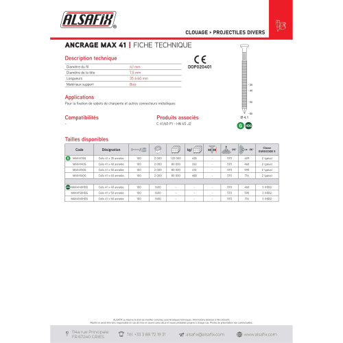 Coil de 2 000 Pointes d'Ancrage Annelées Galvanisées MAX 41 Alsafix, D. 4,1 mm