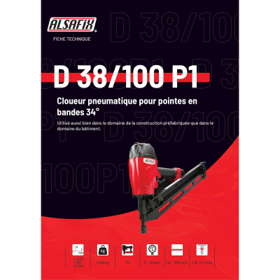 Cloueur pneumatique pour pointes en bande 34° D 38/100 P1 - D38100P1 Alsafix
